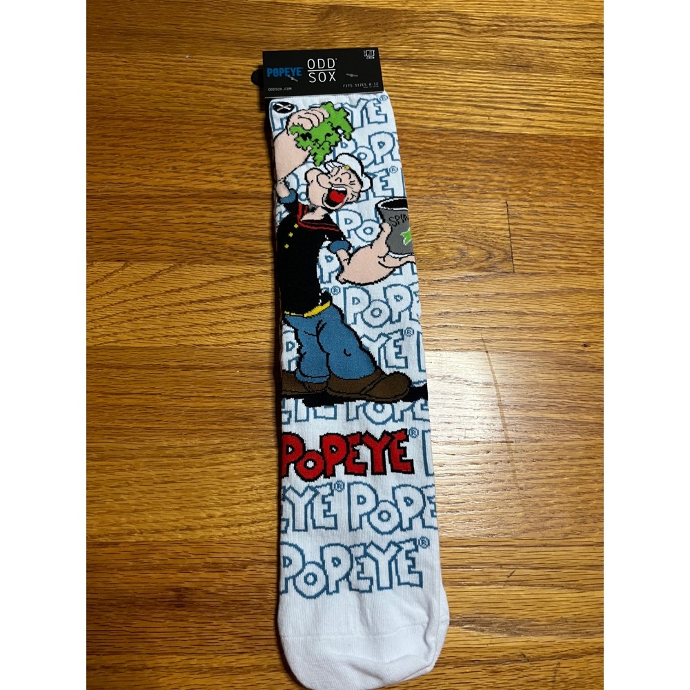 Odd Sox Popeye the Sailor Man Mens Crew Socks White Novelty Spinach Cartoon NWT